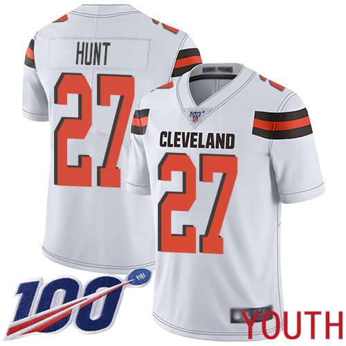 Cleveland Browns Kareem Hunt Youth White Limited Jersey #27 NFL Football Road 100th Season Vapor Untouchable->youth nfl jersey->Youth Jersey